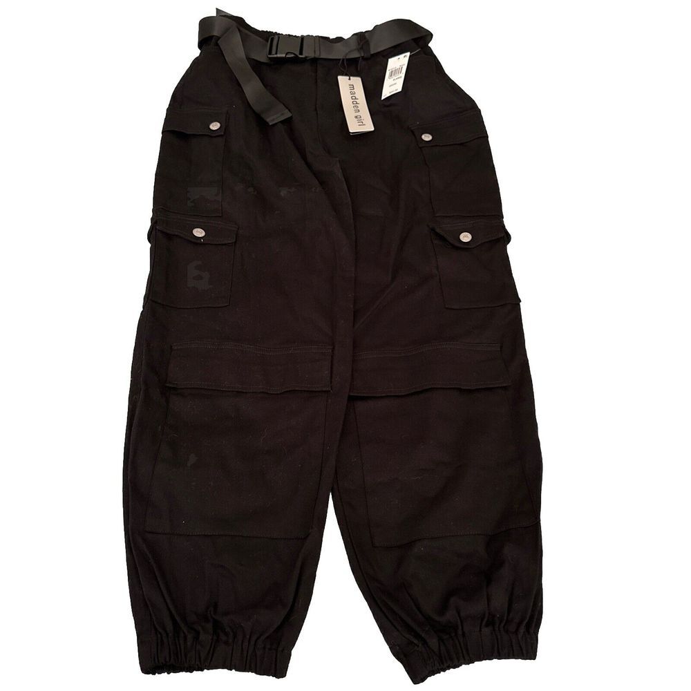 NWT Madden Girl Belted Elastic-Hem Cargo Jogger Black Size XL